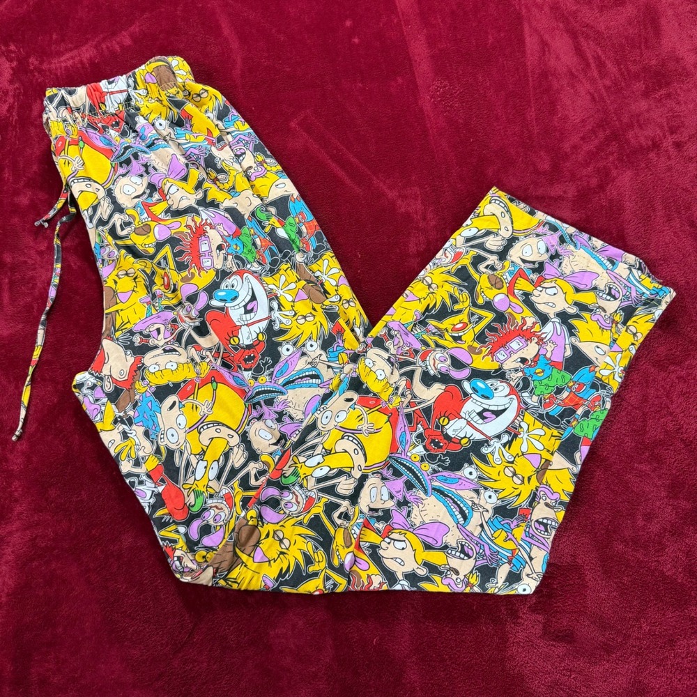Nickelodeon Mens 90s Cartoon Collage Pajama Pants Rugrats Hey Arnold Large